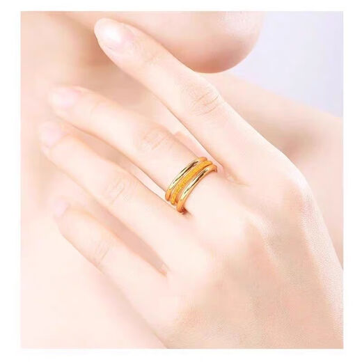 AYD Old Phoenix Gold Store Model 24k Pure Gold 999 Sansheng III Solid Smooth Gold Ring Ring Gold Plated for Girls Frosted Model US Version No. 7 No. 14-15