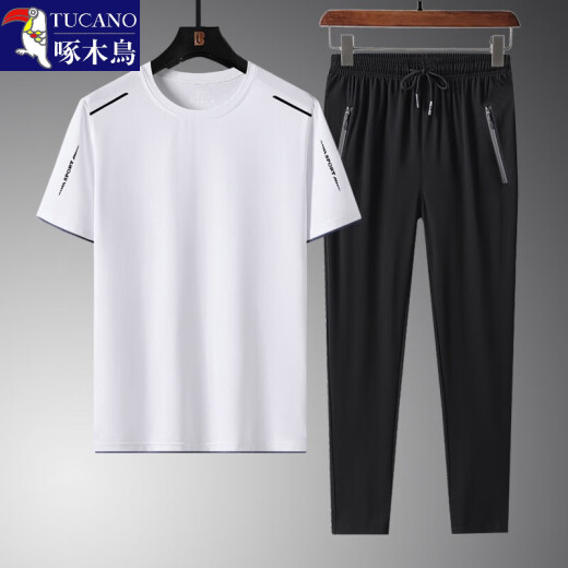 
Woodpecker (TUCANO) summer ice silk quick-drying short-sleeved T-shirt men's sports suit young middle-aged and elderly casual loose dad top t T8802 dark blue K719 [short-sleeved + trousers] 3XL (155-170Jin [Jin equals 0.5 kg])