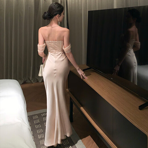 Spring Man (TANHUANGREN) Heavy Industry Design Suspender Skirt Autumn New Style Strapless Long Skirt Birthday Skirt Dress Pink S