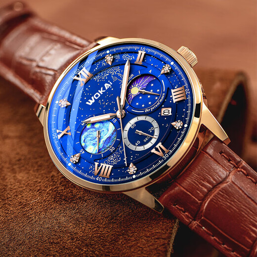 Wokai fully automatic movement mechanical men's watch high-end calendar quartz watch men's trendy fashion watch men's watch fashionable blue face