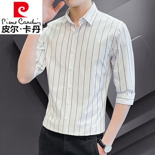 
Pierre cardin striped shirt short sleeve men's summer thin style trend mid-sleeved business ice silk casual 5 minute sleeve shirt jacket DC673 red [short * sleeve] 2XL 180