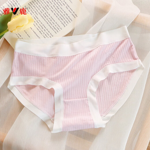 雅鹿内裤女透气少女中腰内裤女夏简约甜美少女内裤小熊  699# 蓝色 1条 L 95-120斤