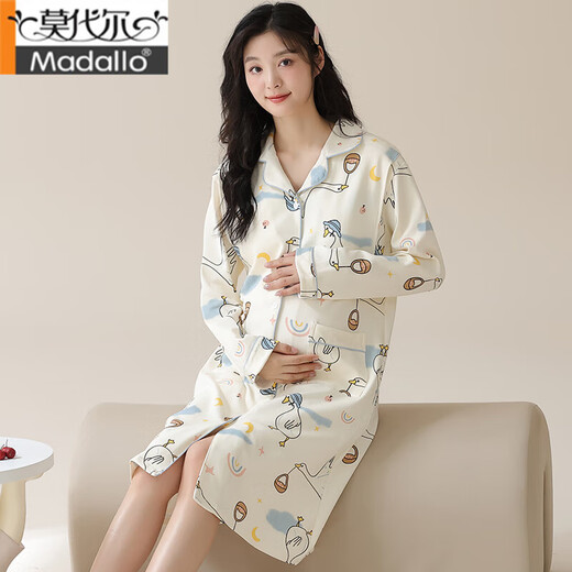 MODAL PRANDERSIONEN Women Pyjamas für den Geburtsrock mit Brustpolster Nachthemd im Frühling und Herbst reine Baumwolle vor und nach dem Geburtsgeburt stillt langärmelige Kleider 11991 m