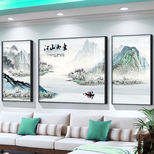 Nuevas pinturas de decoración de la sala de estar de estilo chino Sofá Sofá Simple y atmosférico Muro muebles de muebles suaves de la oficina Pinturas colgantes TXMG4867 Medio 80*60 cm/derecho 40*60 cm adecuado para 2.