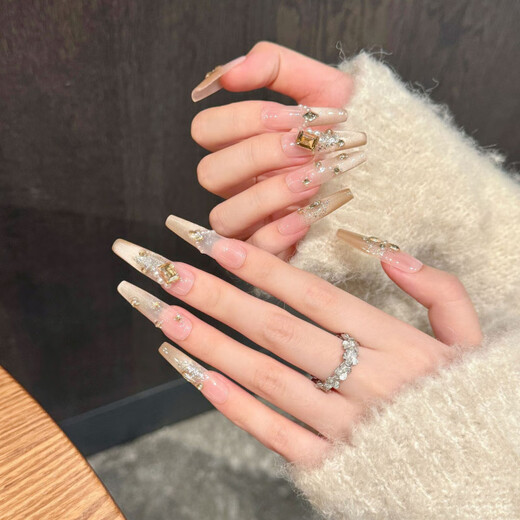 秋冬香槟美拉德猫眼千金爆闪气质品质穿戴甲长款美甲 2677长梯 中号M