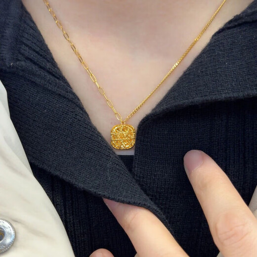Shantou Lin Village Old Phoenix Gold Brushed Sugar Cube Pendant Imitation Gold Flash Necklace Imitation Gold 45cm Imitation Gold Necklace 45cm
