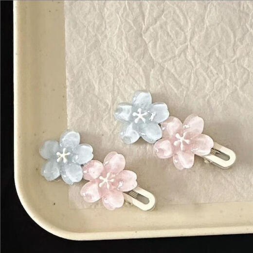 Jelly hairpin super fairy fine glitter pink flowers sweet temperament bangs side wavy clip hairpin headdress for women double-pair jelly cherry blossom 1 package
