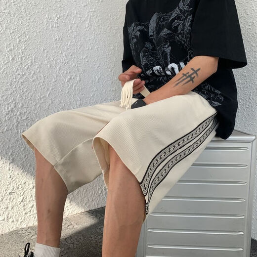 Xuanmengti Webbing shorts pour la marque à tendance d'été masculine grande taille décontractée mid-pantalon lâche sports américains bassins de 5 points à la taille noire à la taille améliorée de la taille tressée 1048 m (Recommandé 90-110jin [Jin est égal à 0,5 kg]))