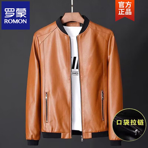 ROMON Men's Priority Baseball Collar Leather Jacket Men's Autumn New Trendy Versatile Handsome Motorcycle Pu Leather Jacket Men's 817 Black Recommended 120-135 Jin Jin equals 0.5 kg XL