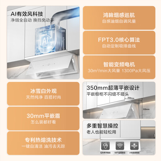 Haier range hood small red flower white fully automatic C50max top side double suction appearance timed stove set peak 30 air volume 936+BE7 set product