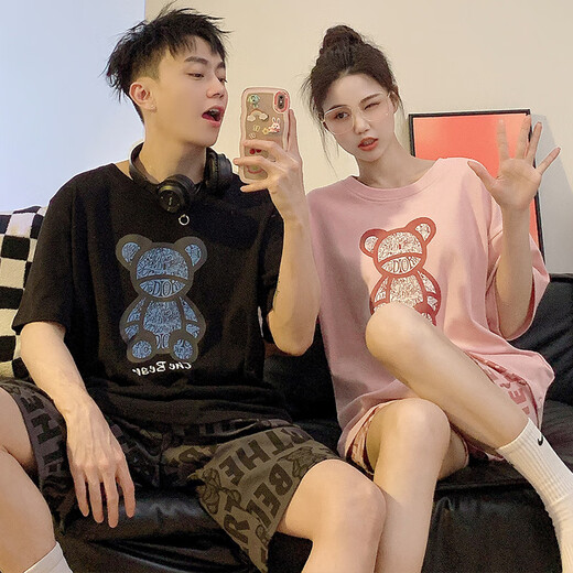 猫人情侣夏季纯棉卡通短袖睡衣家居服可外穿 AQT#682 M 女款(建议80-100斤)