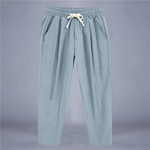 Fox Donkey Fox Nouveau pantalon chinois en coton et en ligne Men Men Fin Loose Wide Jambes Coton et ligne Pantalon décontracté simple Pantalon Cropped Men Green XL