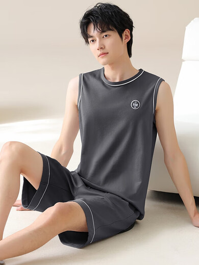 睡衣男夏季纯棉无袖背心夏天青少年大码男士薄款休闲家居服套装 YDY13658 XL码(推荐120-140斤) 均码