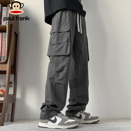 Paul Frank Overalls Men's Autumn Loose Casual Pants Men's Pants Pure Cotton Straight Pants Men Dark Gray XL