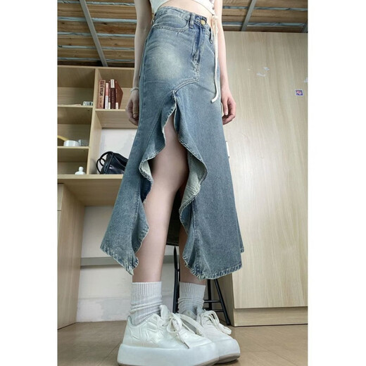 XiChui Gong (XiChui Gong) summer high waist slim design feels wavy slit irregular denim skirt for women retro hip fish tail skirt 6189 S [recommended 80-95 Jin [Jin equals 0.5 kg]]