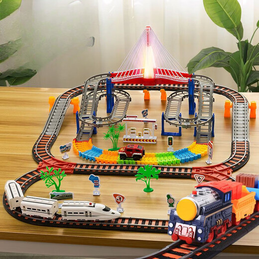 Kinder mit Hochgeschwindigkeits-Zug-Spielzeugspur Simuliertes Elektroauto 3 zweijähriger 4-jähriger 4-jähriger Baby Toy Boy Sound und Licht-Londoner Viadukt [Aufbewahrungsbox] Ladeversion-Elektrozug + 2 Autos + Auto