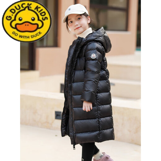G.DUCKKIDS little yellow duck winter new children's down jacket long over knee thickened boys' clothing for girls and babies medium-sized children's white duck black long 160 cm recommended height 140-150