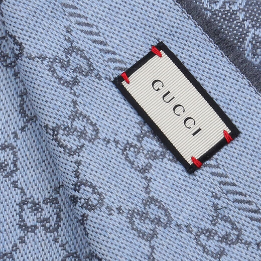 GUCCI-Schal, Unisex, Logo, Jacquard, wendbar, Wolle, Quastenschal, chinesischer Valentinstag, Blau/Grau, 411115 3G200 1369