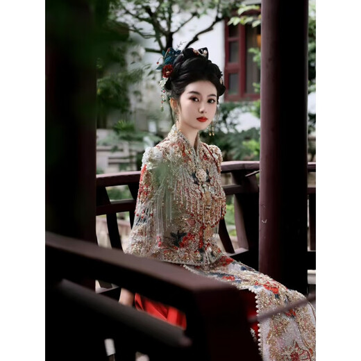 Fengli Xiuhe Clothes Bride 2025 Niang Xiuhe Clothes Wedding Chinese Wedding Clothes Phoenix Crown Xia Pei Velvet Heavy Industry Embroidered Pavilion Clothes Picture Color XL