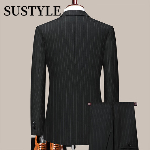 SUSTYLE high-end luxury men's suit suit men's spring and autumn business plus fat double-breasted groom's suit jacket men's black two-piece suit 2XL 185