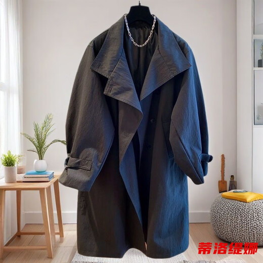 Tilotina European and American style large size 300 Jin [Jin equals 0.5 kg] Casual coat coat for women British windbreaker mid-length spring and autumn top for women loose black M 90-120 Jin [Jin equals 0.5 kg]