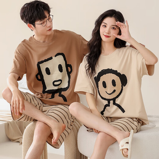 Fuxinkang-Paar Pyjamas Pure Cotton Shorts Shorts für Sommer Männer und Frauen Süßes und niedlicher Cartoon Großgröße kann außerhalb von Heimbekleidungsanzug AM-686 XL getragen werden-Frauen [High 165-170-Gewicht 120-140]