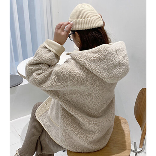 TonLion 2024 Women's Hooded Spliced Jacket Dark Milky White L