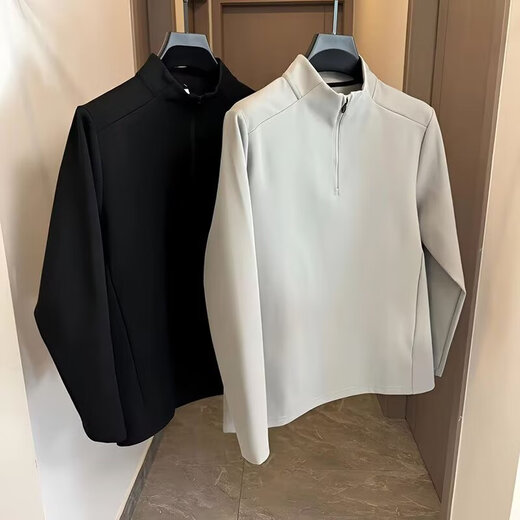 POUM American half-zip sweatshirt men's autumn and winter new half-high collar sports bottoming shirt top CQS-1389 black L