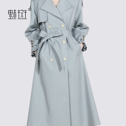 魅斑今年流行时尚设计感风衣外套女中长款2025年春季新款收腰大衣 灰蓝色 XL