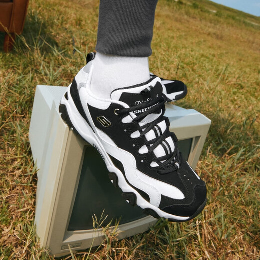 斯凯奇（Skechers）2025轻质厚底黑白EVA女子复古二代熊猫老爹鞋12593正品 黑色/白色/12493-bkw 39