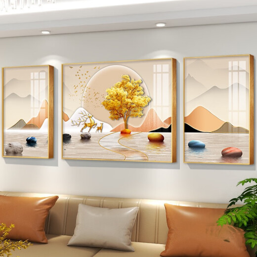 轻奢抽象客厅装饰画感沙发背景墙组合挂画现代简约电视墙壁画 TXMG12004 中间80*60cm/左右40*60cm适用2.