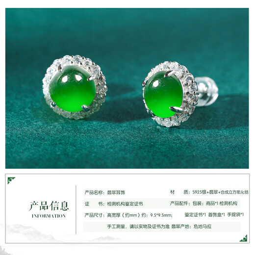 Oriental Jade S925 Silver Full Inlaid Imperial Green Plain A Grade Jade Earrings Birthday Gift for Women