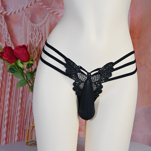 Love Ruru Sexy Men JJ Set Sexy Underwear Lace Thong Transparent Embroidery Big Boy Sexy Love Silk Temptation Pseudo-Girls Low Black (80-135Jin [Jin equals 0.5 kg]) Egg wrap