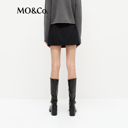 MO&Co.Short spring skirt with merino sheep wool low waistband lining with belt MBE1SKTT11 black S