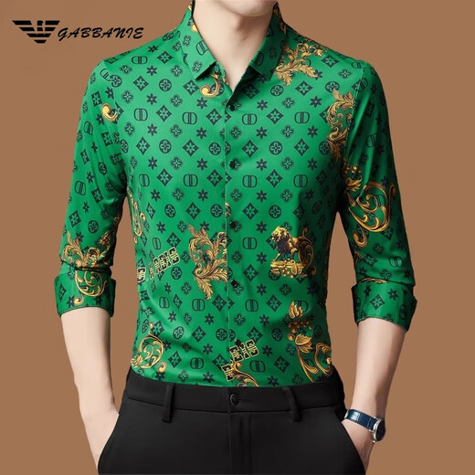 FALAMONE Armani new spring and summer men's long-sleeved shirt 2025 spring new markless and iron-free shirt 2025 838 green one size m 165 Recommended 100-120Jin [Jin equals 0.5 kg]