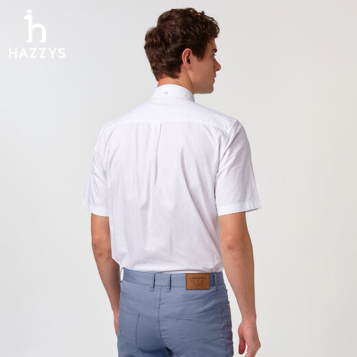 HazZYS Men's Clothing 2025 Summer New Casual Puppy Logo Oxford Spun Loose Short Sleeve Shirt Men's ATCZK1CBX99 White WT L (175/96A 48)