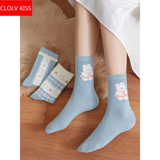 CLOLV KISS2025 NEUE SOCKS-MIDE-SOCKS für Frauen im Frühjahr, Herbst und Winter Baumwolle süße japanische Retro-Stapel-Socken Ins Trendy Socken 12778 One Size (35-40 Größen), kaufen 2 Sets, um fünf Yuan auszuziehen