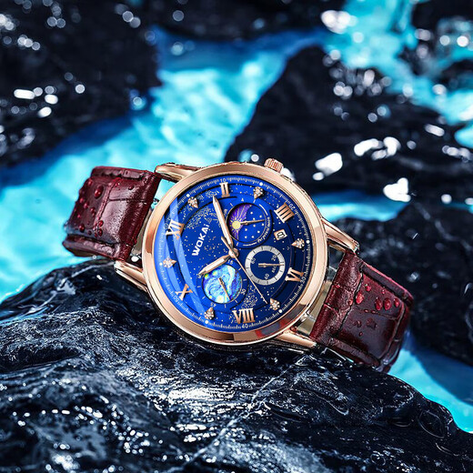 Wokai fully automatic movement mechanical men's watch high-end calendar quartz watch men's trendy fashion watch men's watch fashionable blue face