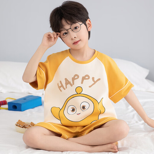 Taiyi Real Boy Pyjamas Sommer kurzärmelig mittelgroße Kinder-Kinder-Teenager 2025 Neue Baumwollkleidung für Kinder [100% reine Baumwolle] YM-694 Nezha 140 [16 Größen] Empfohlene Höhe 133-143 cm