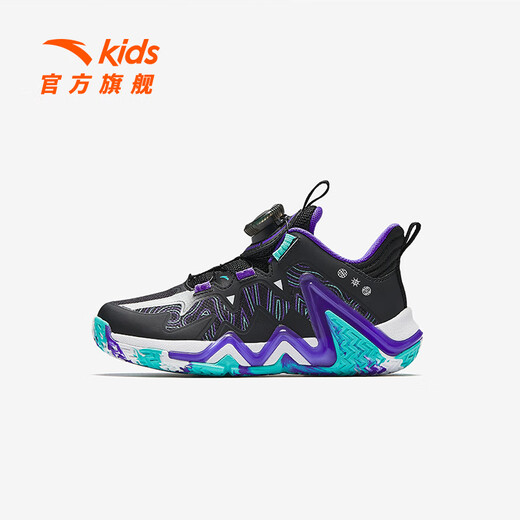Anta-Kinder-Turnschuhe Jungenschuhe 2025 Frühlings- und Sommer-Neuerproduktknopf-Knopf Anti-Rutsch-Rutsch professioneller Umkehrskala Spezielle Basketballschuhe [Reverse Scale] Schwarz/Silber/Dream Purple 9930-2 31 31