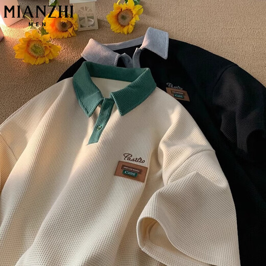 Cotton High Street Cool Feeling Polo Hals schwer kurzärmelig T-Shirt Herren Sommer Lose dünne Fünf-Punkte-Hülle Trendy halbärmelig 844 Schwarz [hohe Qualität] 3xl 160-180jin [Jin entspricht 0,5 kg]