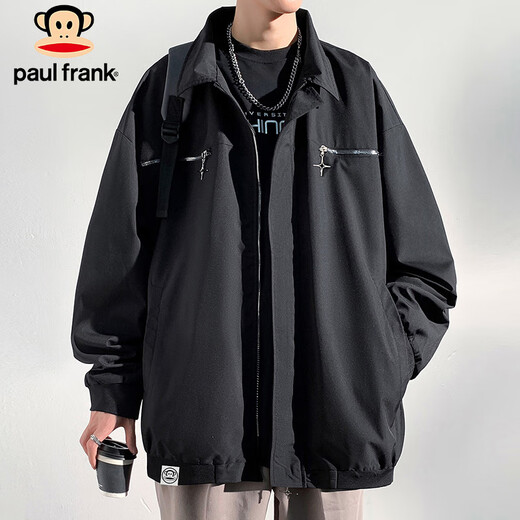 Chaqueta Paul Frank Chaqueta Casual de Primavera y Otoño para Hombre Tops Sueltos de Marca de Moda para Hombre Negro XL
