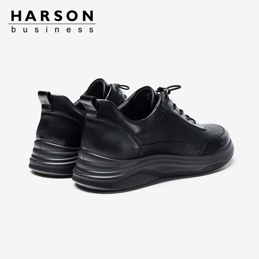 Hazen soft sheepskin 2025 autumn and winter men's shoes business casual leather shoes breathable and comfortable sports walking shoes casual shoes black single layer four seasons 39 (245mm)
