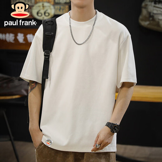 Big Mouth Monkey (Paul Frank) short-sleeved men's summer trendy round neck T-shirt for men casual loose 220g heavy cotton men's clothing white XL