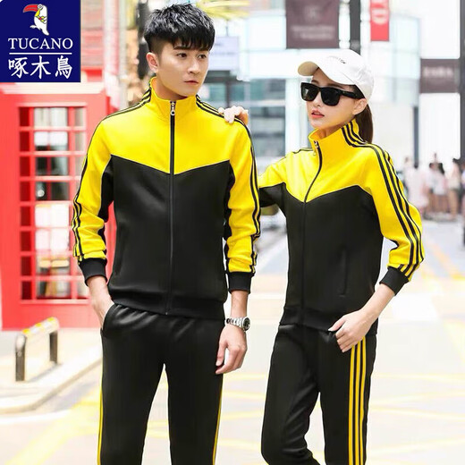 啄木鸟运动服套装男女2025春秋冬新款韩版大码学生班服棉休闲跑步两件套 红色9928两件套短袖女 3XL