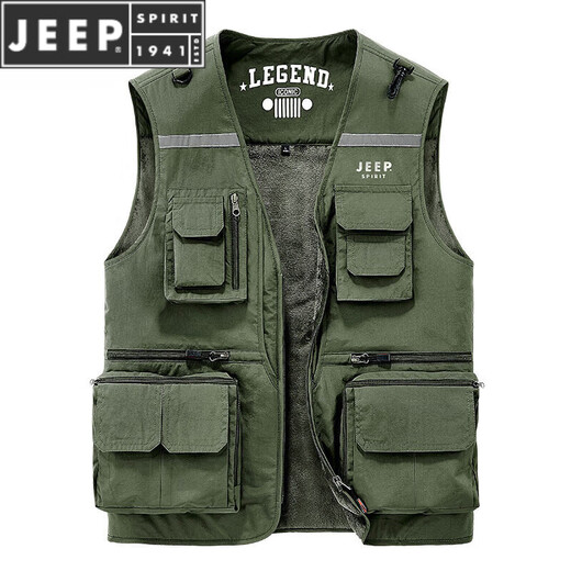 JEEP SPIRIT vest men's autumn and winter retro workwear vest vest outdoor fishing plus velvet sleeveless jacket for men 693 light gray L