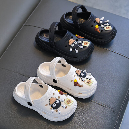 Candy astringent summer new style of children's cute boys and girls' stomping on shit feel anti-slip hole shoes, non-slip inside and outside, two-wear parent-child slippers, black size 34/35 (shoe length 22CM