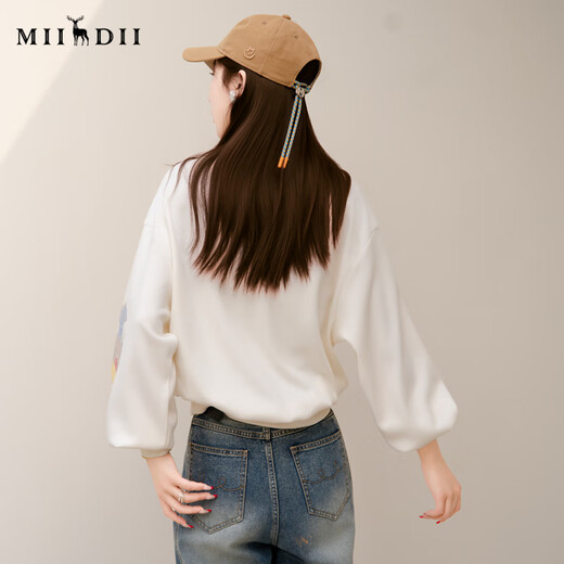 La réponse au mystère des manches longues à cou rond pour les femmes 2025 Spring Nouveau produit Impression artistique Polvalent Top lâche 251mv5009 White M M