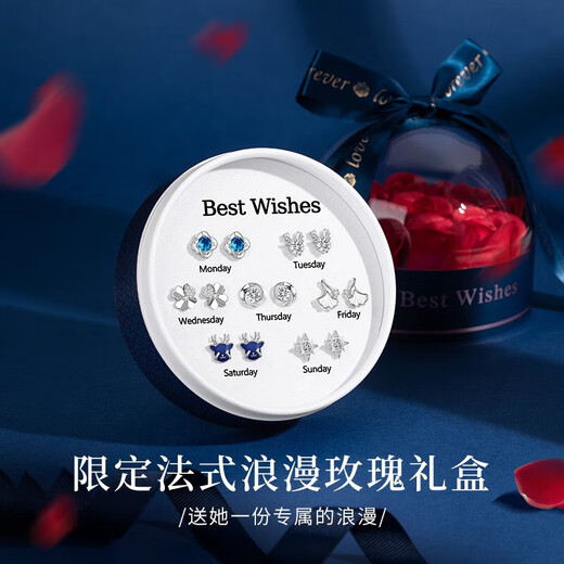 Baileys Weekly Earrings and Earrings Set 925 Silver Needle Christmas Birthday Gift Earrings Drop for Girlfriend and Wife Missing Earrings Fast Arrival