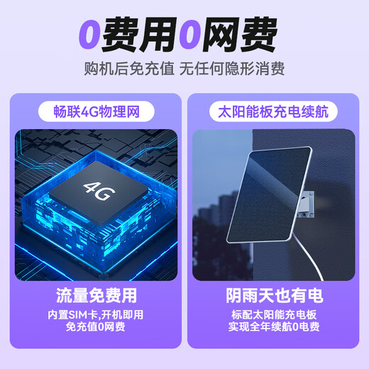 神眸室外太阳能4g终身免流摄像头无电无网无需连wifi户外 农村免插电360度全景大院室外防水家门免流版